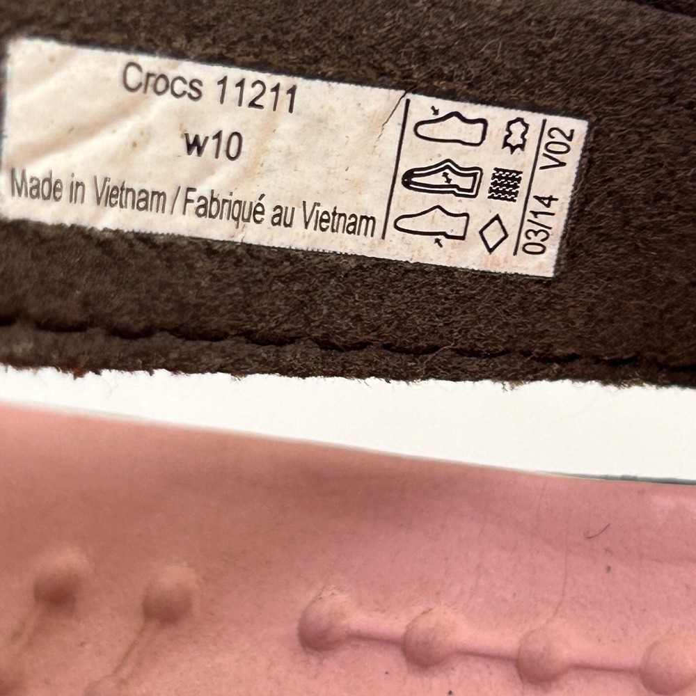 Crocs Capri IV Flip Flop Women 10 Brown Pink Suede Leather Strap 11211 Gorpcore - Picture 3 of 5